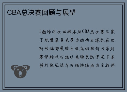CBA总决赛回顾与展望